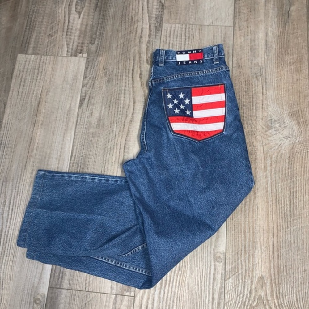80s 90s VTG Tommy Hilfiger Jeans FLAG LOGO PATCH Blue red patriotic retro